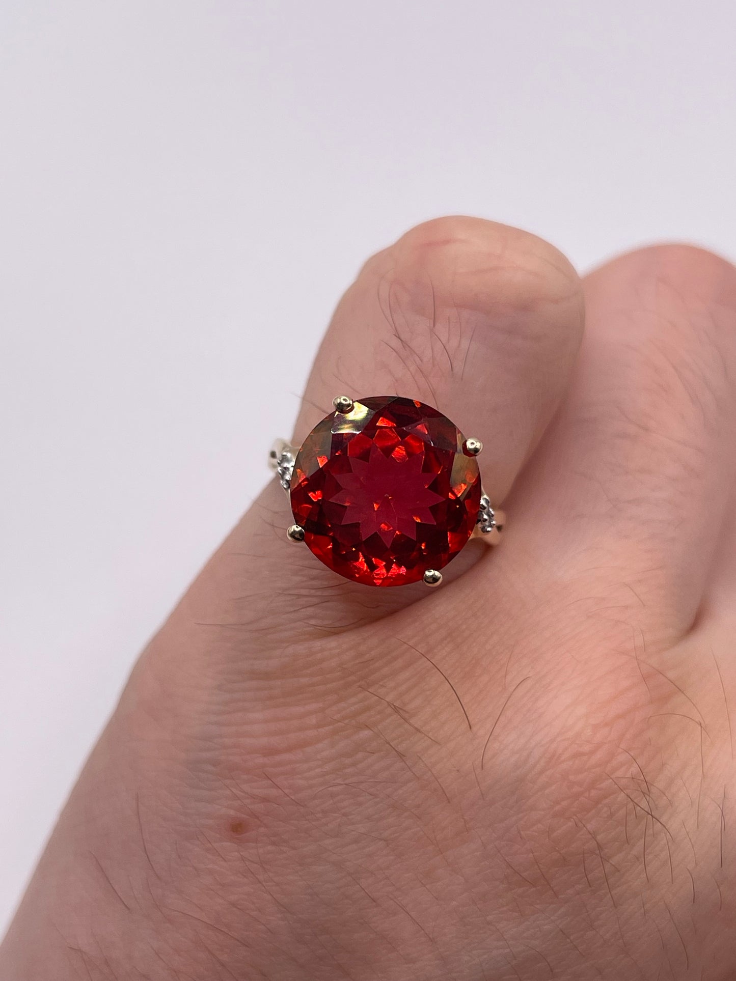9ct gold cherry topaz and diamond ring