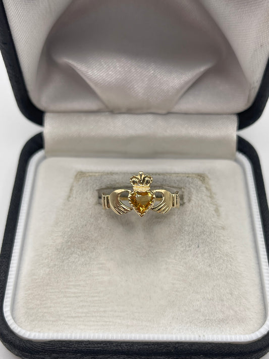 9ct gold citrine claddagh ring