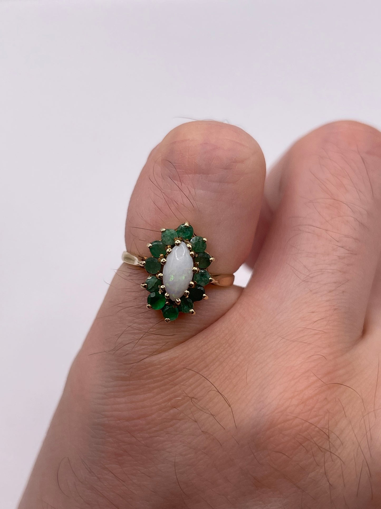 9ct gold opal and emerald ring