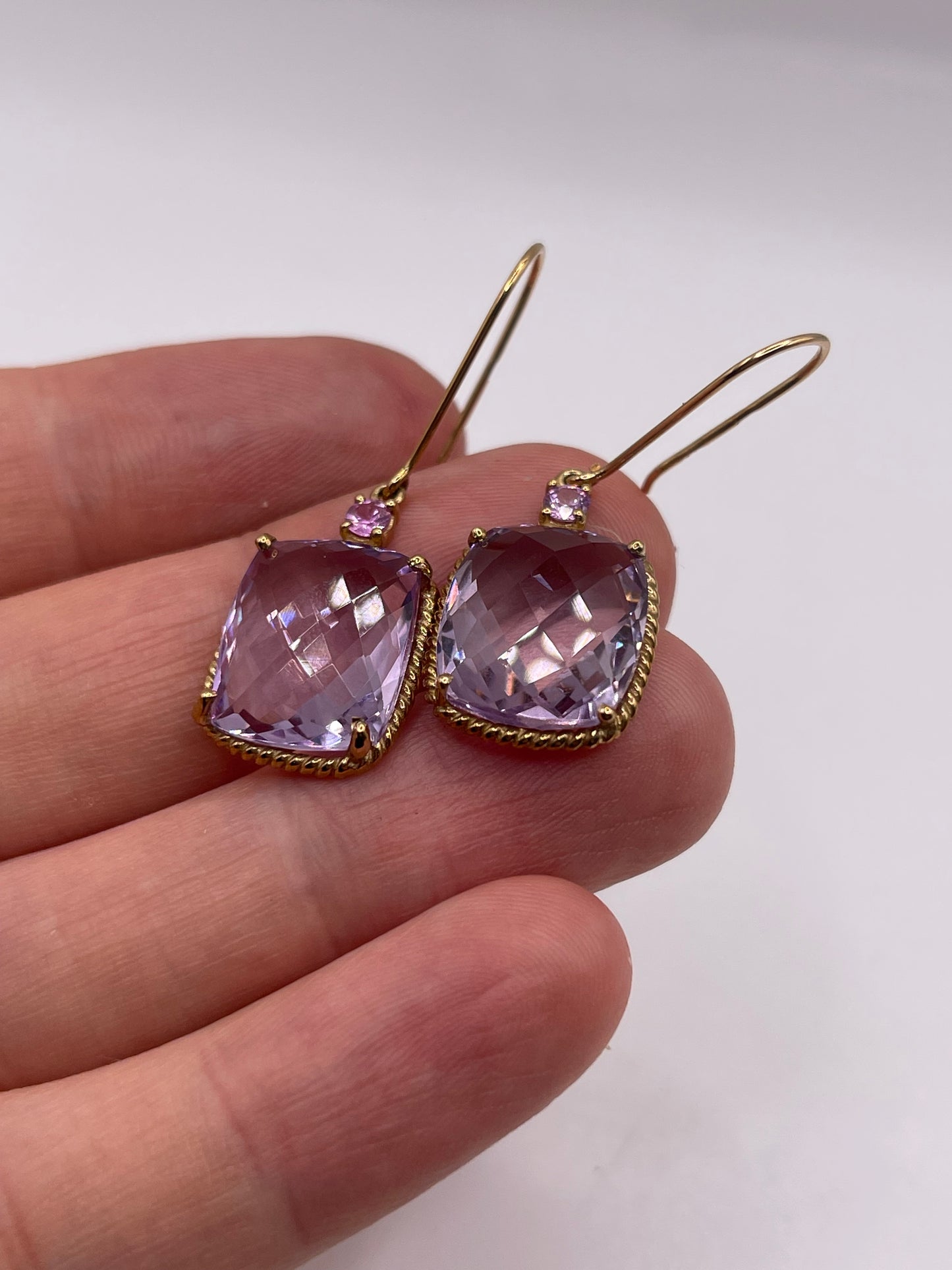 9ct gold amethyst and pink topaz earrings