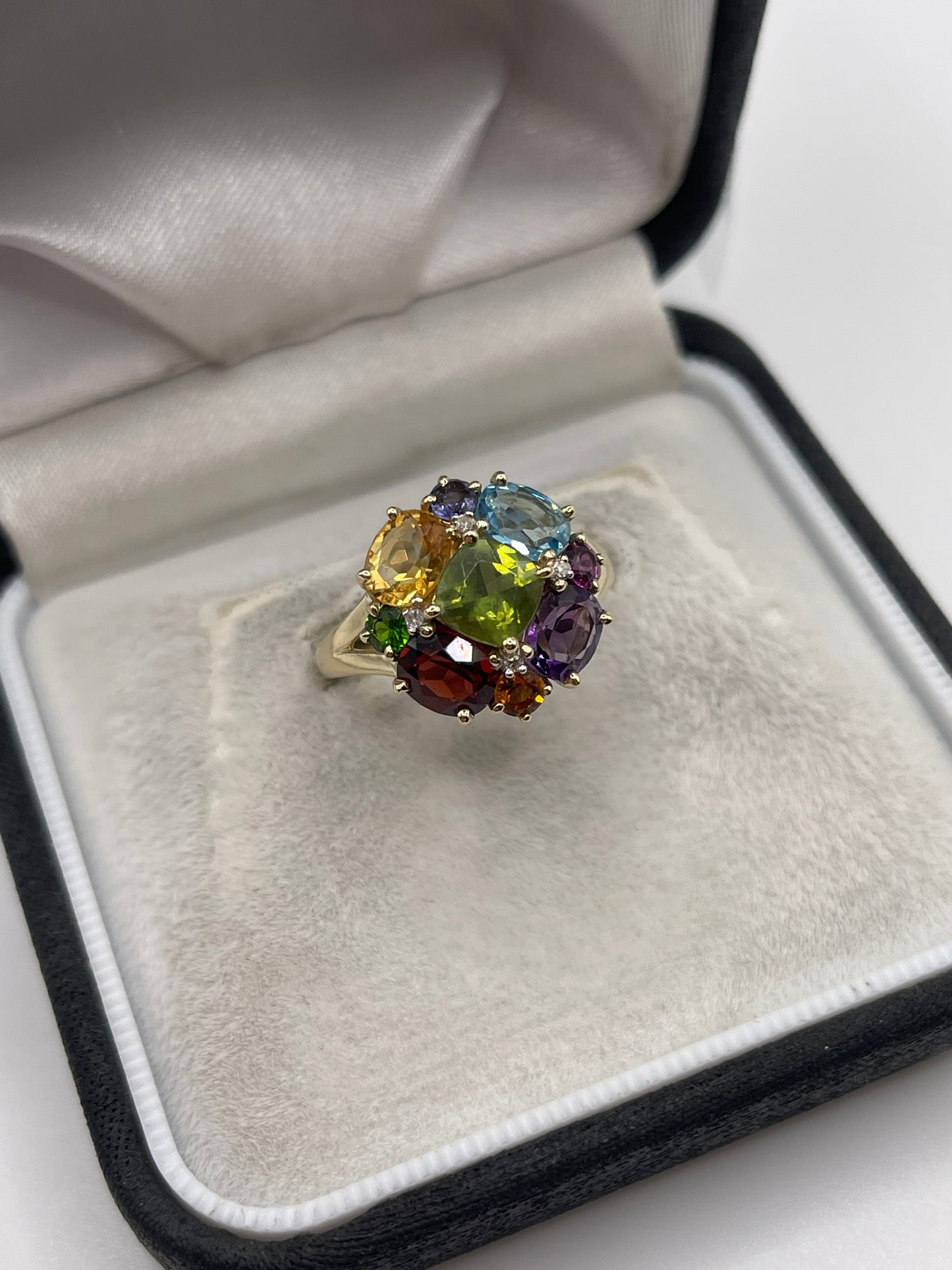 9ct gold multi gemstone and diamond ring