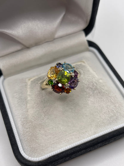 9ct gold multi gemstone and diamond ring