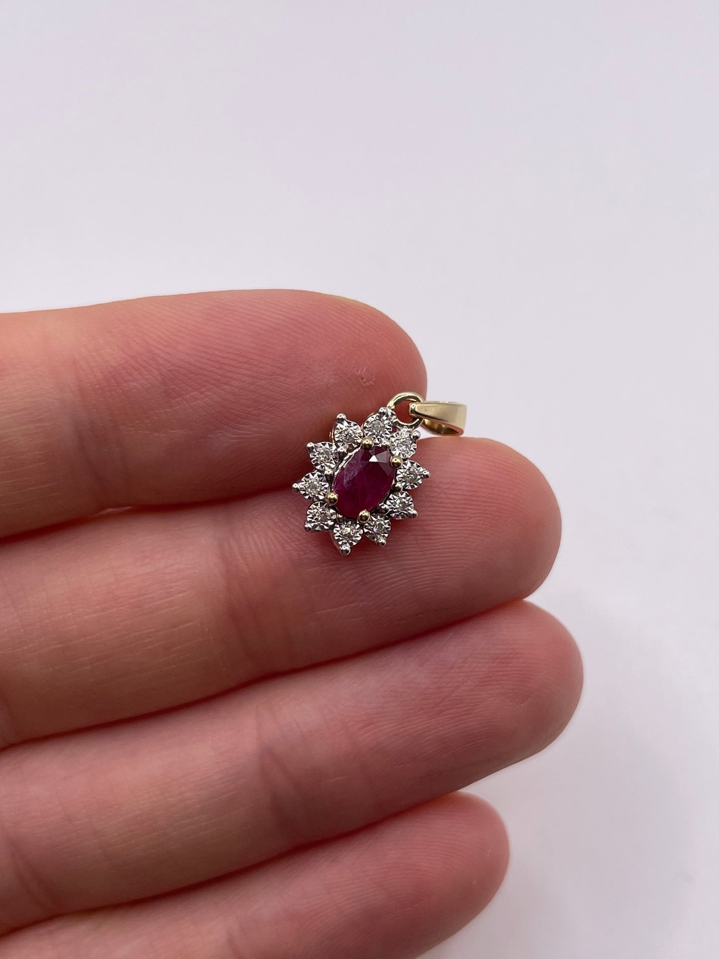 9ct gold ruby and diamond pendant