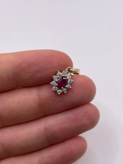 9ct gold ruby and diamond pendant