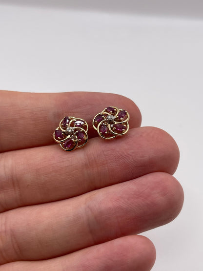 9ct gold ruby and diamond earrings