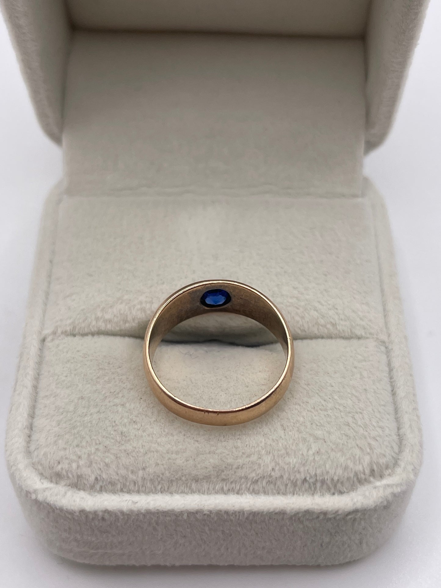 14ct rose gold synthetic sapphire and diamond gypsy ring