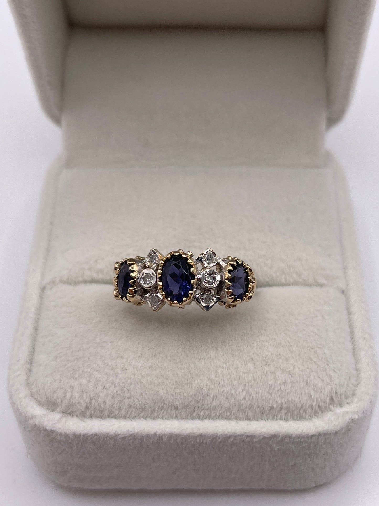 9ct gold iolite and diamond ring