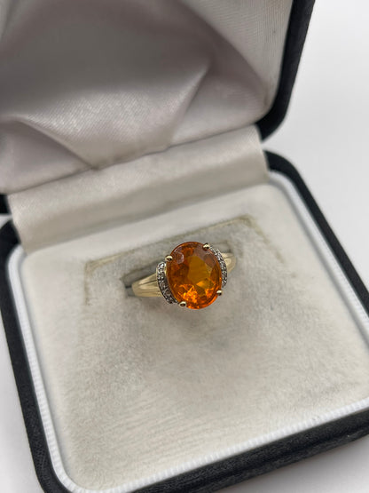 9ct gold fire opal and diamond ring