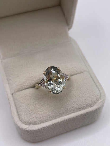 9ct gold green amethyst and diamond ring