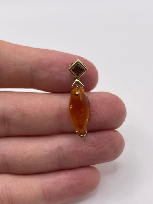 14ct gold amber and citrine pendant