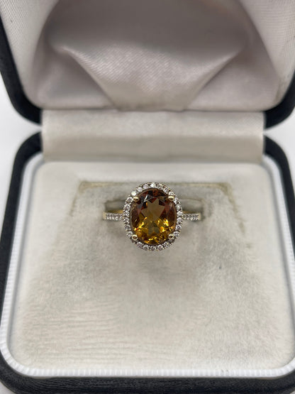 14ct gold citrine and zircon ring