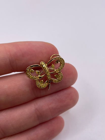9ct gold yellow diamond butterfly pendant