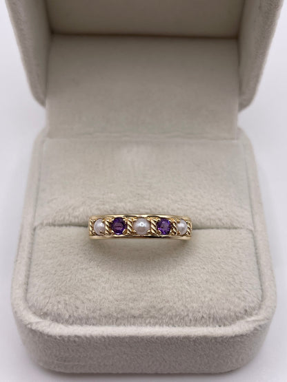 9ct gold amethyst and pearl ring