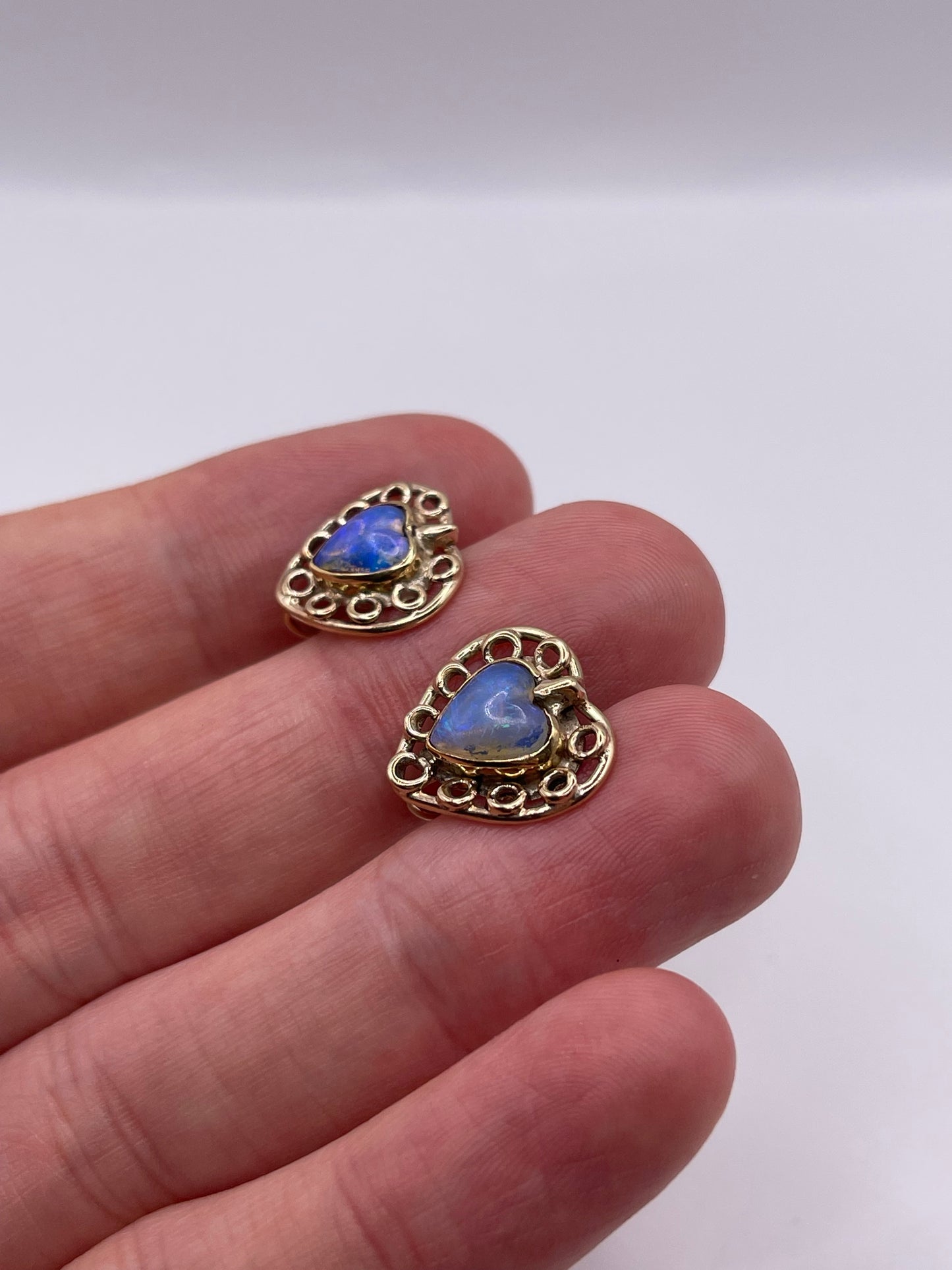 9ct gold black opal heart earrings