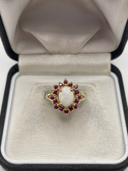 9ct gold opal and ruby ring