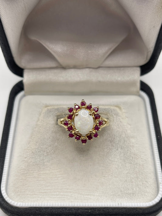 9ct gold opal and ruby ring