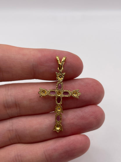 9ct gold amethyst and diamond cross pendant