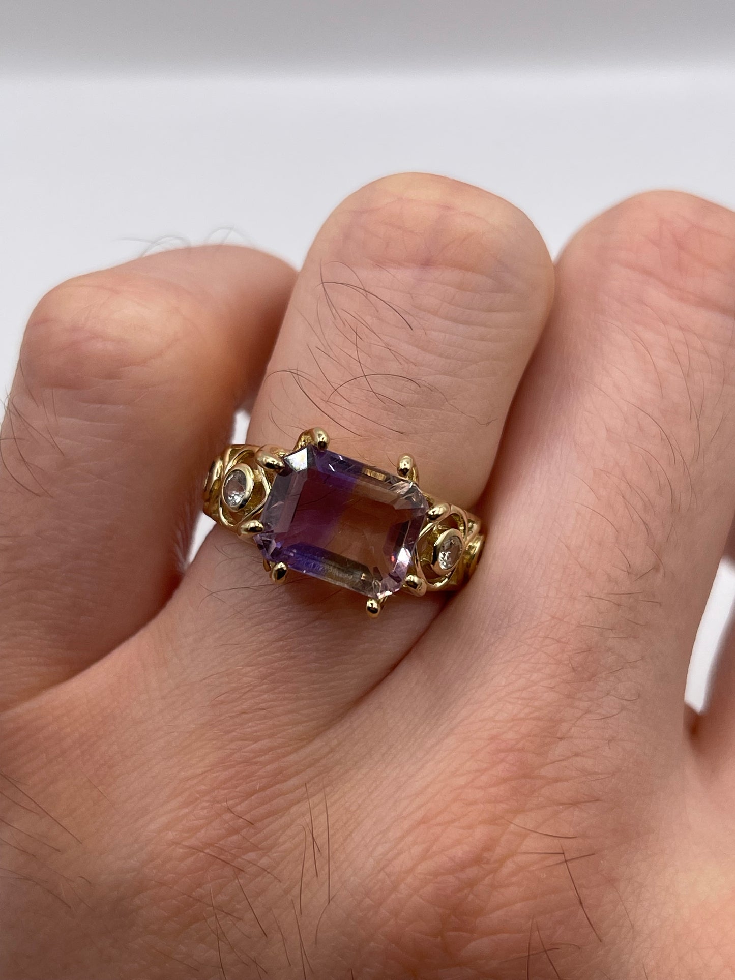 9ct gold ametrine and zircon ring