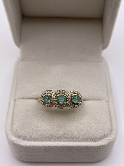 9ct gold emerald and diamond ring