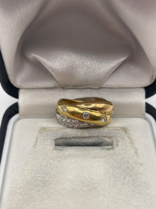 Boodles 18ct tri gold diamond ring