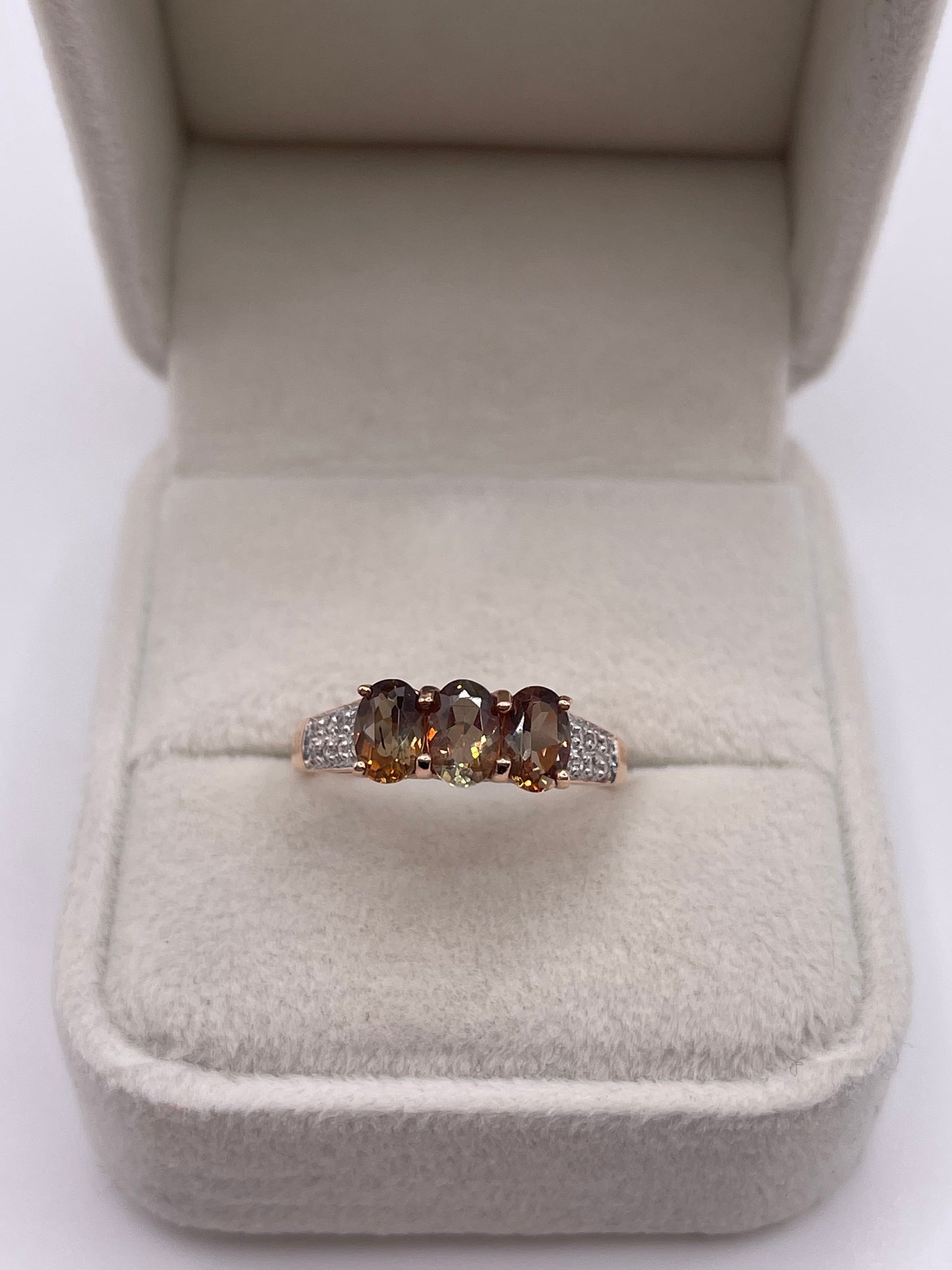 9ct rose gold andalusite and zircon ring