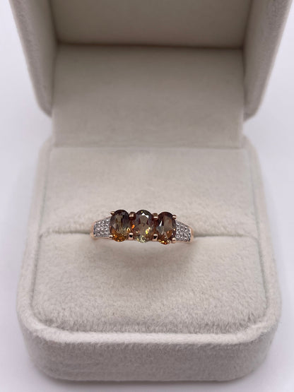 9ct rose gold andalusite and zircon ring