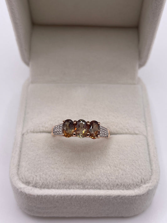 9ct rose gold andalusite and zircon ring