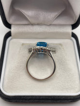 Load image into Gallery viewer, 9ct white gold blue topaz and diamond ring
