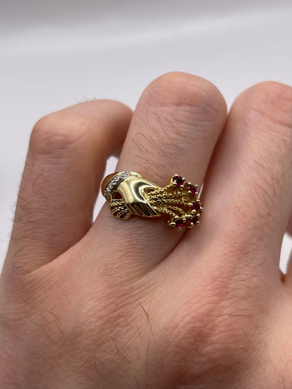 14ct gold ruby and diamond hand ring