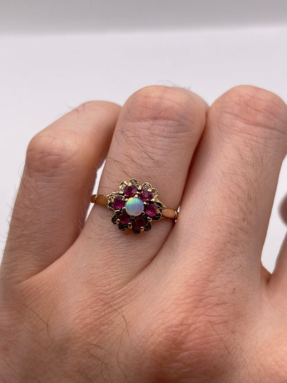 9ct gold opal and ruby ring