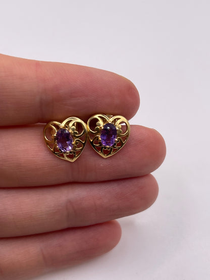 9ct gold amethyst heart earrings