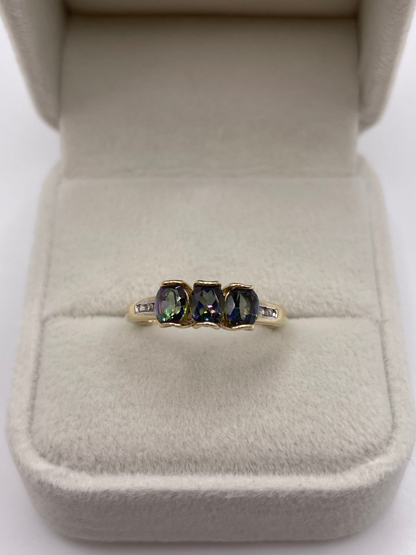 9ct gold mystic topaz and zircon ring