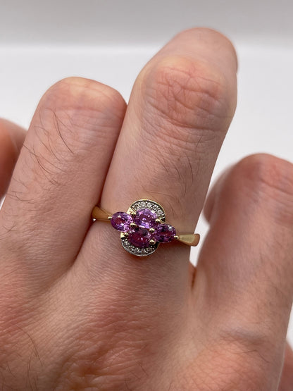 9ct gold pink sapphire and zircon ring