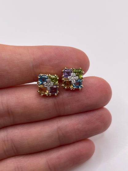 9ct gold multi gemstone and diamond earrings