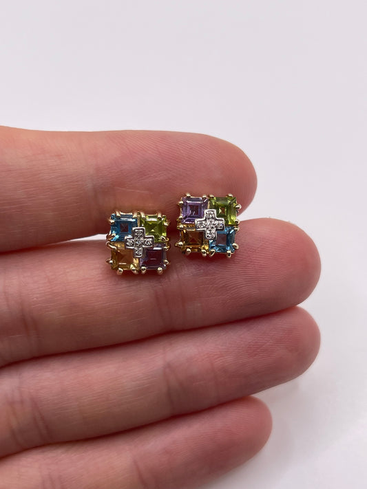 9ct gold multi gemstone and diamond earrings