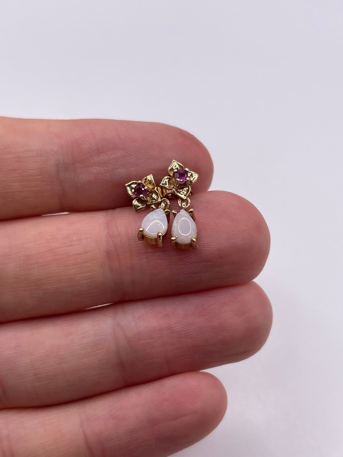 9ct gold opal and ruby earrings