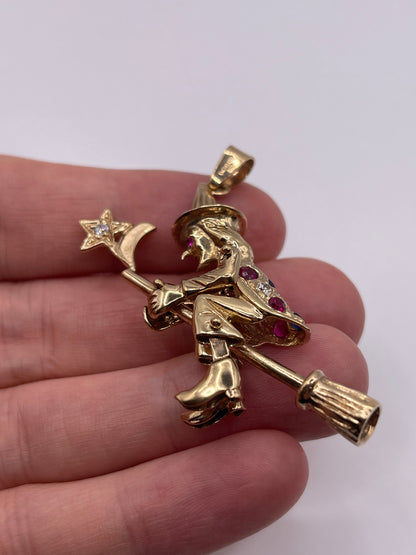 9ct gold articulated witch pendant