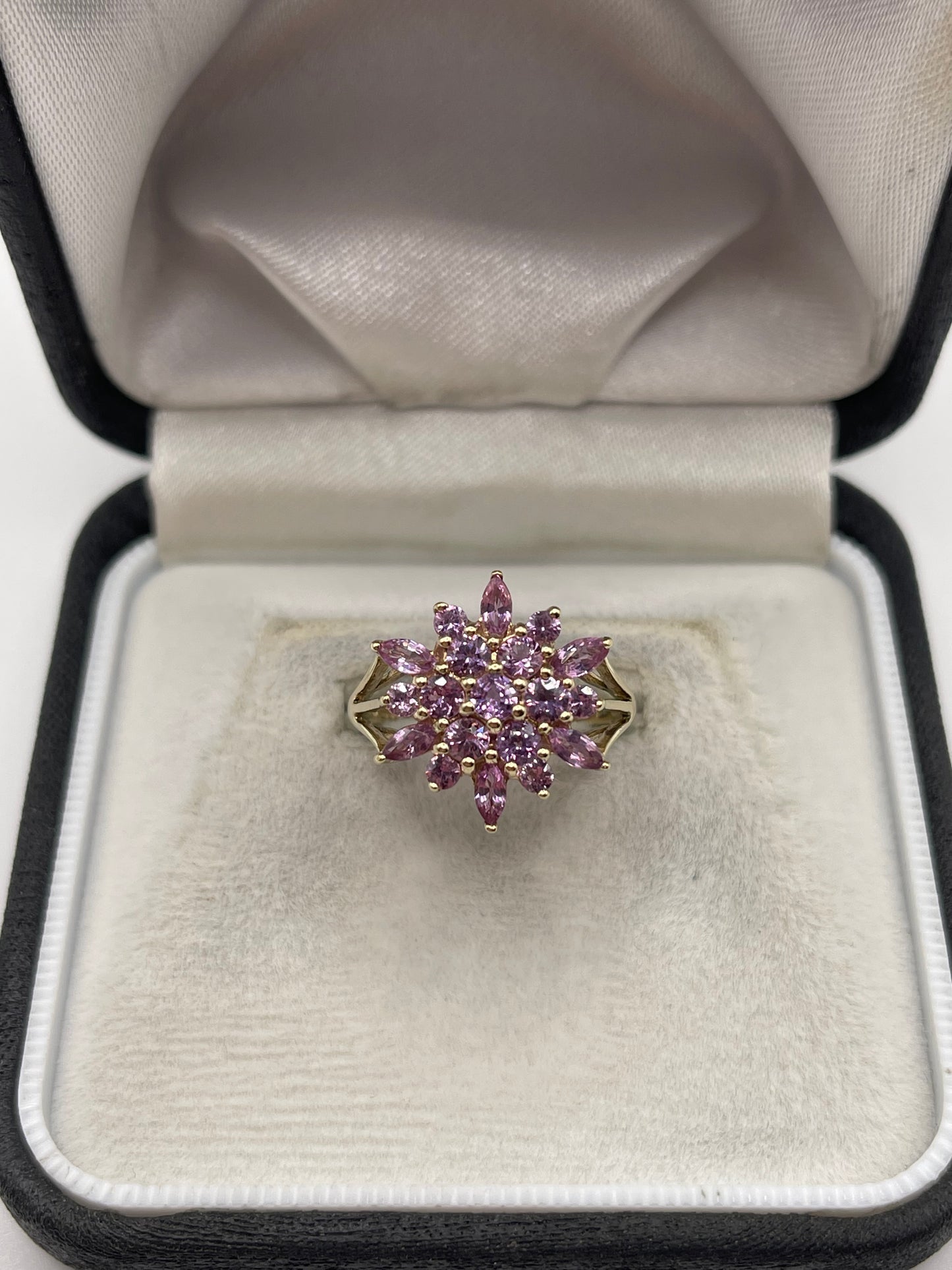 9ct gold pink sapphire cluster ring