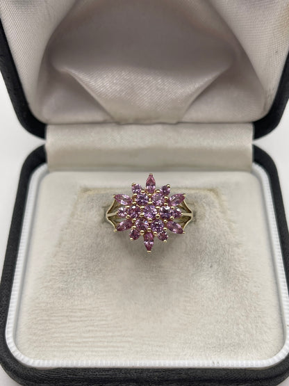 9ct gold pink sapphire cluster ring