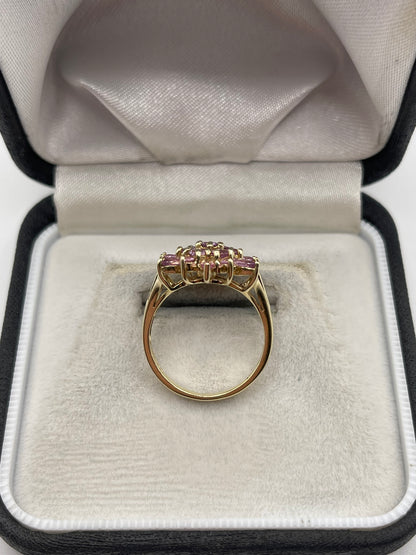 9ct gold pink sapphire cluster ring
