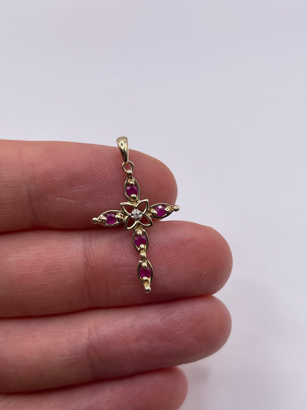 9ct gold ruby and diamond cross pendant