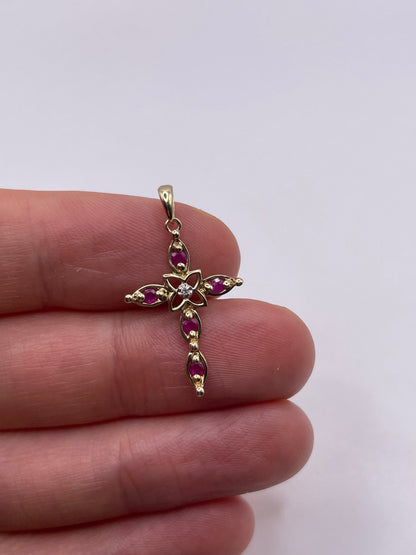 9ct gold ruby and diamond cross pendant