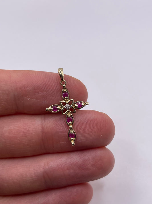 9ct gold ruby and diamond cross pendant