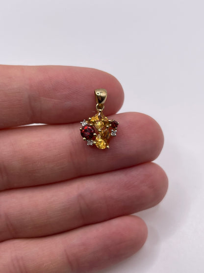9ct gold citrine, garnet and diamond pendant