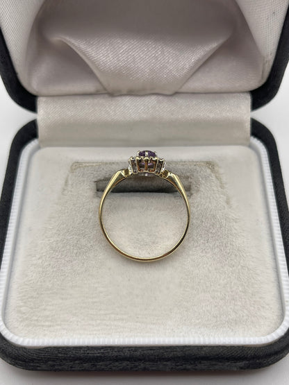 9ct gold amethyst and diamond ring