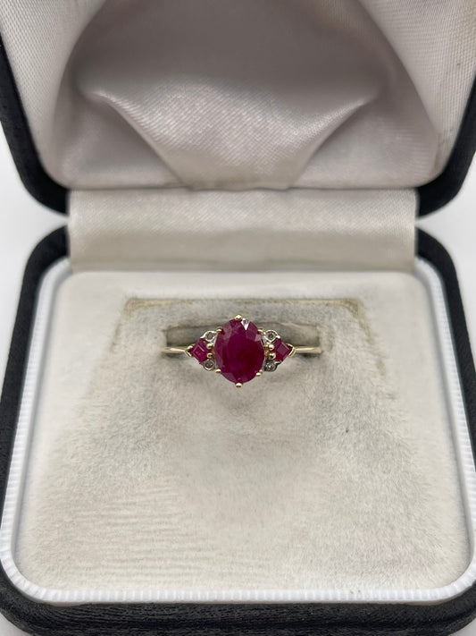 9ct gold ruby and diamond ring