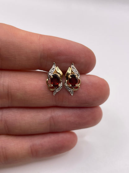 9ct gold garnet and diamond earrings