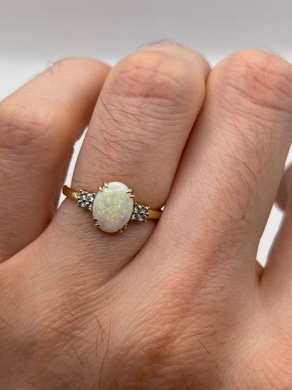 9ct gold opal and zircon ring