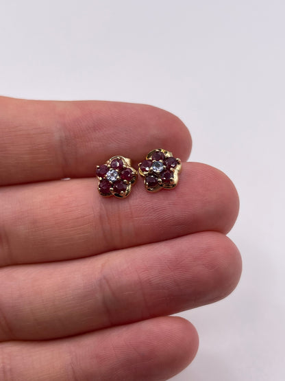 9ct gold ruby and tanzanite earrings
