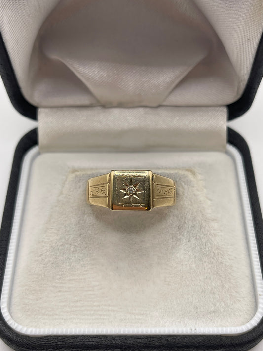 9ct gold diamond signet ring